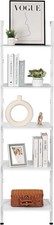 Ladder Shelf, White 5-Tier Wood Wall Mounted Bookshelf with Metal Frame, Modern