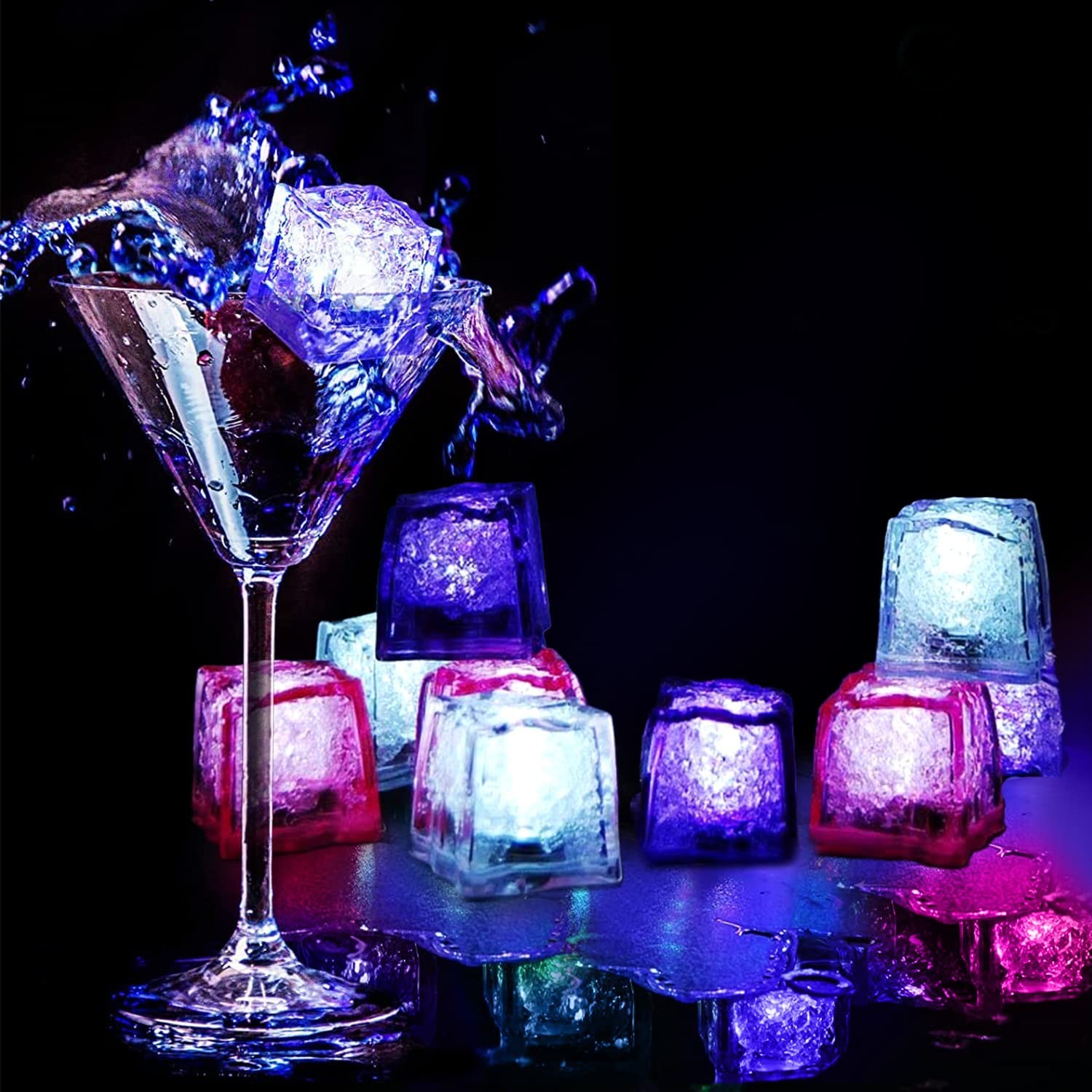 60PCS Waterproof LED Light Up Ice Cubes for Drinks That Change Colors Flashin...