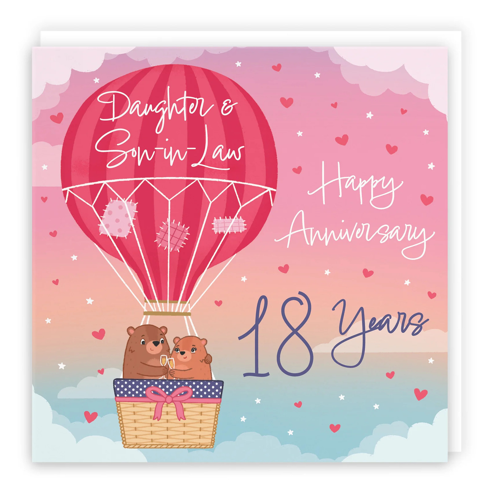 18th Daughter And Son-in-Law Hot Air Balloon Anniversary Card Cute Bears