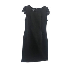 Simply Styled Black Lace Sleeves Sheath Dress Black L