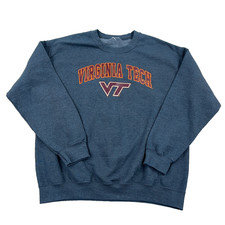 Vintage Y2K Virginia Tech Hokies Sweatshirt Men Large Gray Crewneck Sweater Boxy