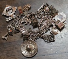 7" 86.2 G Sterling Silver Charm Bracelet Vintage, Travel Charms Disney 925 P.R.