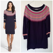 ELIZA J Fair Isle Long Sleeve Sweater Dress in Navy Size Medium