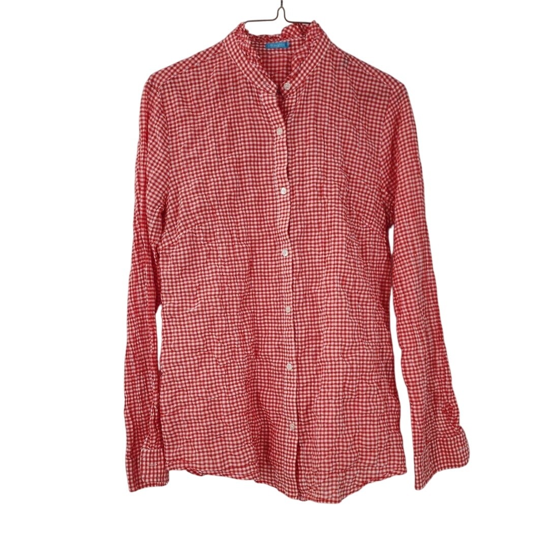 J MCLAUGHLIN Red Checked Gingham Ruffle Collar Bu… - image 1