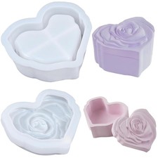 Best Heart Jar Resin Mold with Rose Lid Box Molds Shape Storage Silicone Jewelry