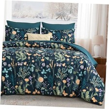 Comforter Set Queen Size, 7 Piece Peacock Blue Floral Winter Comforter