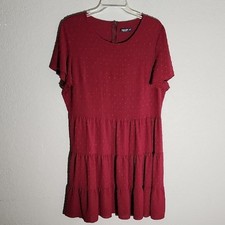 Shein Curve Womens 1XL Dress Maroon Cottage Core Midi Boho