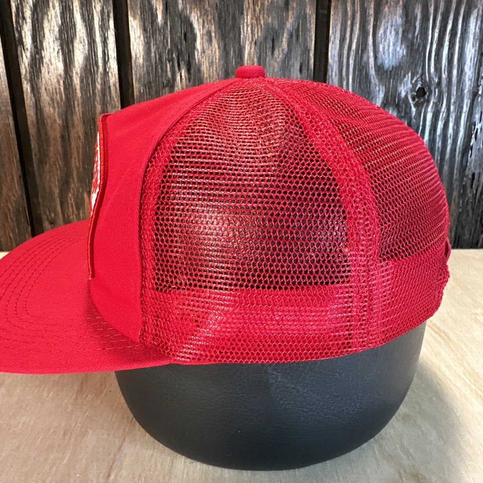 Vintage Building Erection Services Trucker Hat Snapback Cap Patch K Products Red - Image 4 of 4