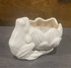 Unmarked McCoy Art Pottery Frog On Lotus Flower Planter Ivory Cream Vintage MCM