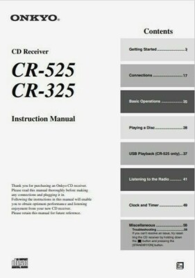 Onkyo CR-525 / CR-325 CD Receiver Component System - Instructions