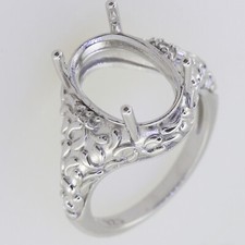 Sterling Silver Semi Mount Ring Setting Oval OV 14x10 Art Nouveau Style