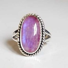 PINK RAINBOW MOONSTONE NATURAL GEMSTONE 925 SOLID STERLING SILVER JEWELRY RING
