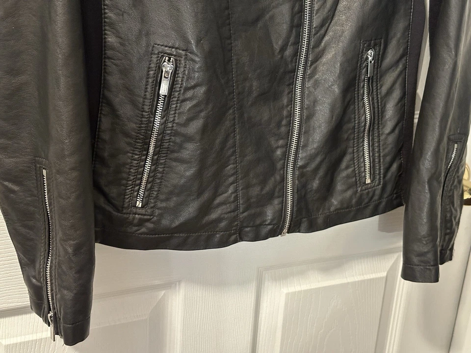 Black Zip Faux Leather Zip Biker Jacket WORTHINGTON Women’s Medium - Image 3 of 4