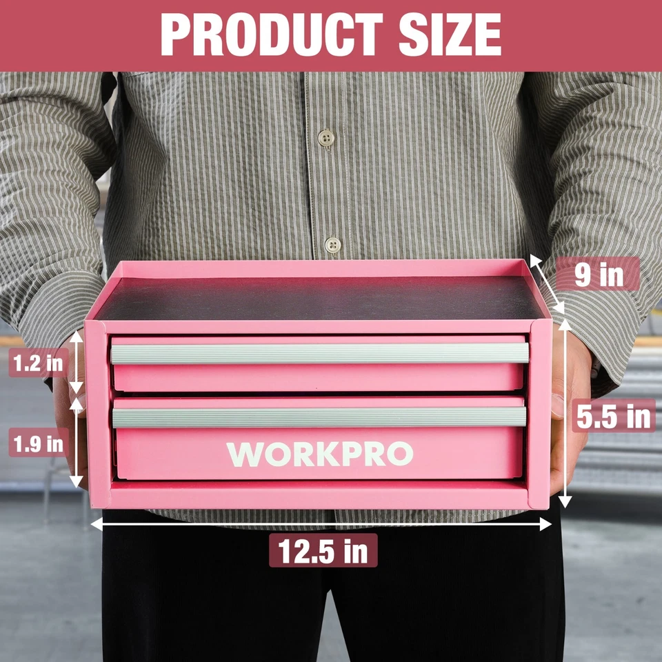 WORKPRO 12.5" Mini Tool Box with 2 Drawers & 1 Open Top Storage Blue/Green/Pink - Image 3 of 4