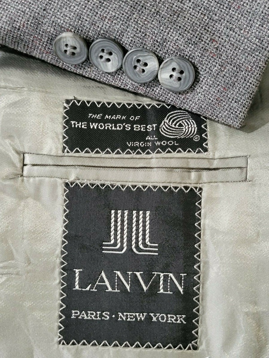 Vintage Lanvin Paris NY 100% Wool Gray Blazer Sport Jacket Size 42 XL