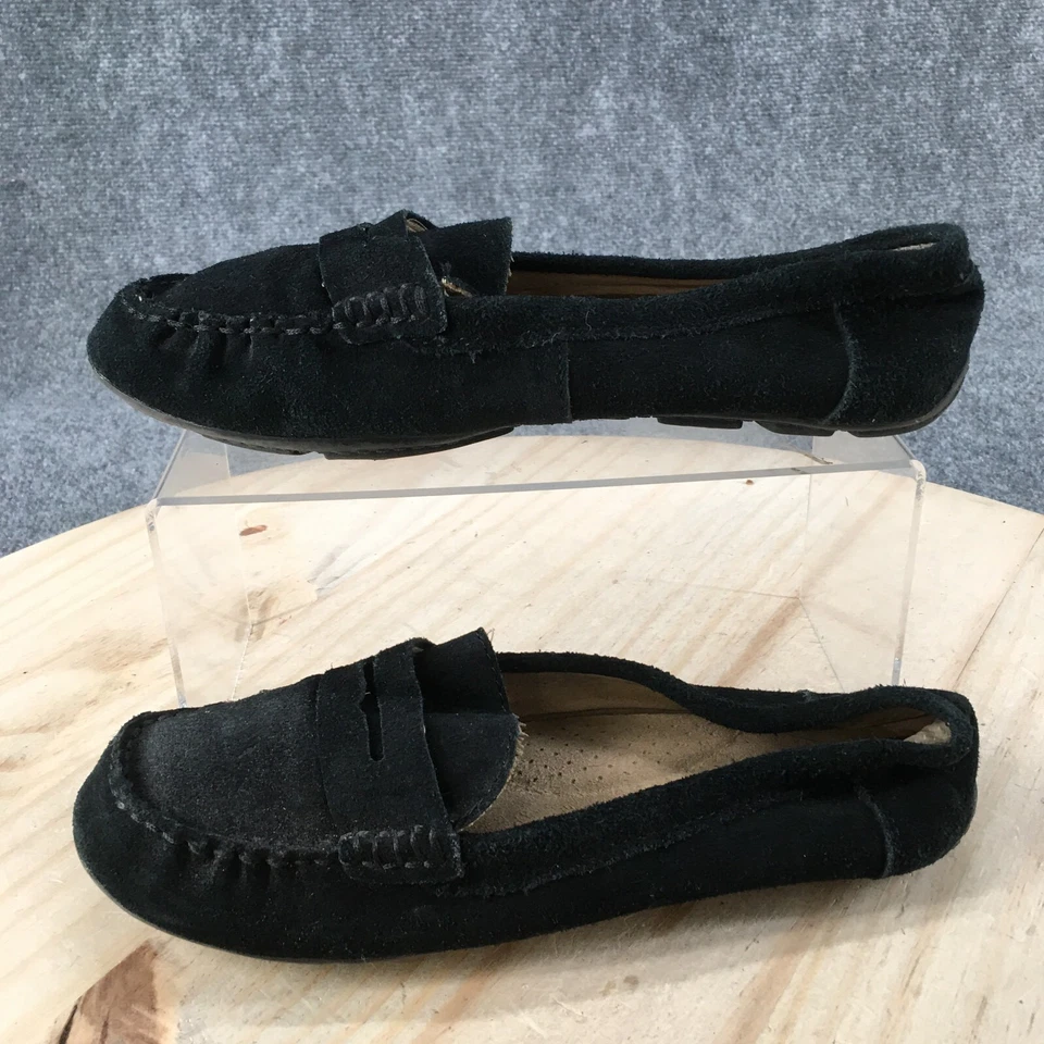 Mocasines Merona Penny para mujer 8 negros sin cordones puntera redonda informales cómodos gamuza Foto 2 de 4