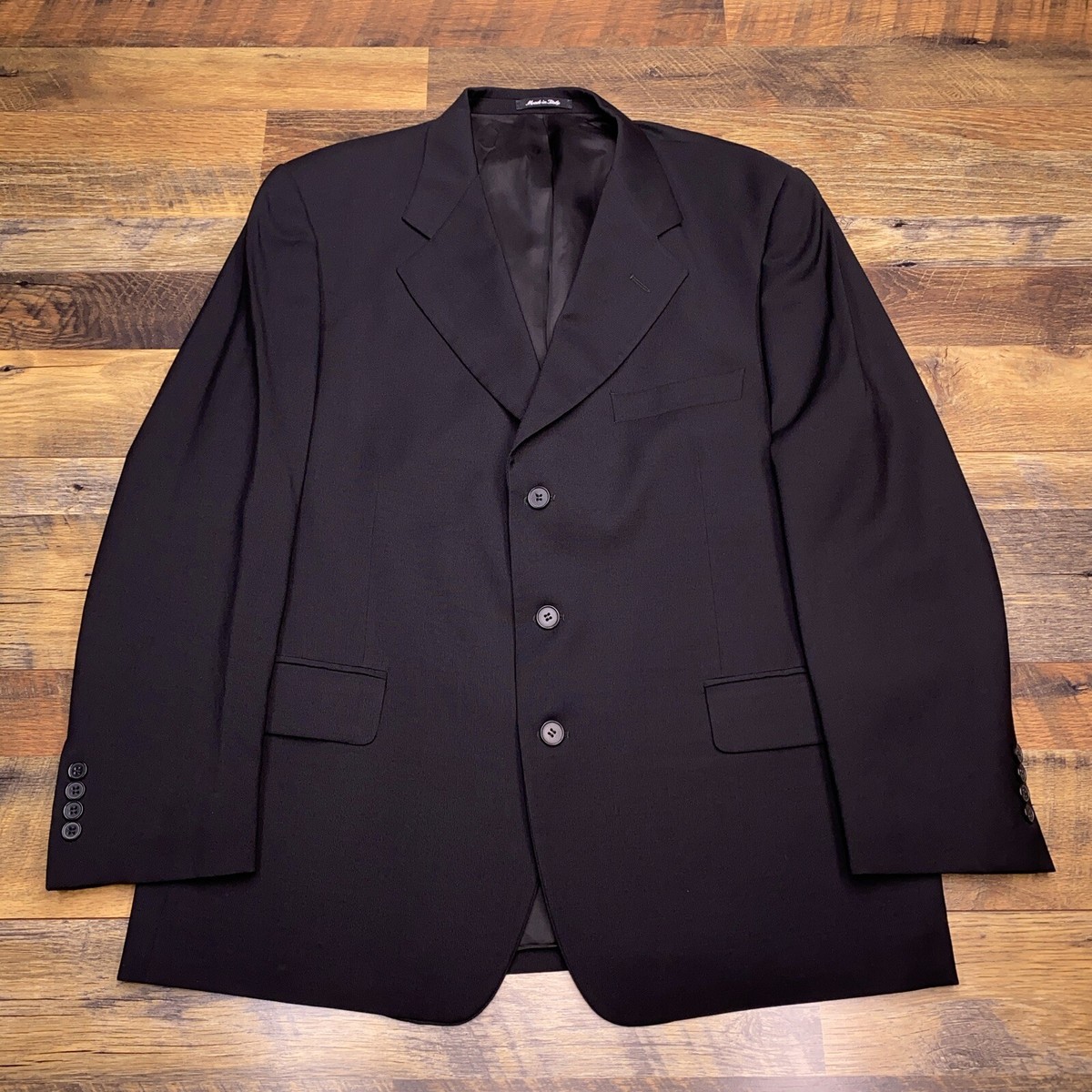 Pronto Uomo Firenze Suit Jacket 44R Black Wool Italy Rodina Super