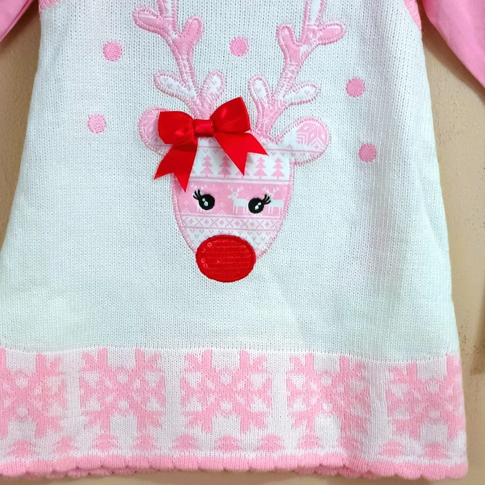NEW Embroidered Reindeer Sweater Dress 18M Bonnie Baby Jumper Scallop Edges - Image 2 of 4