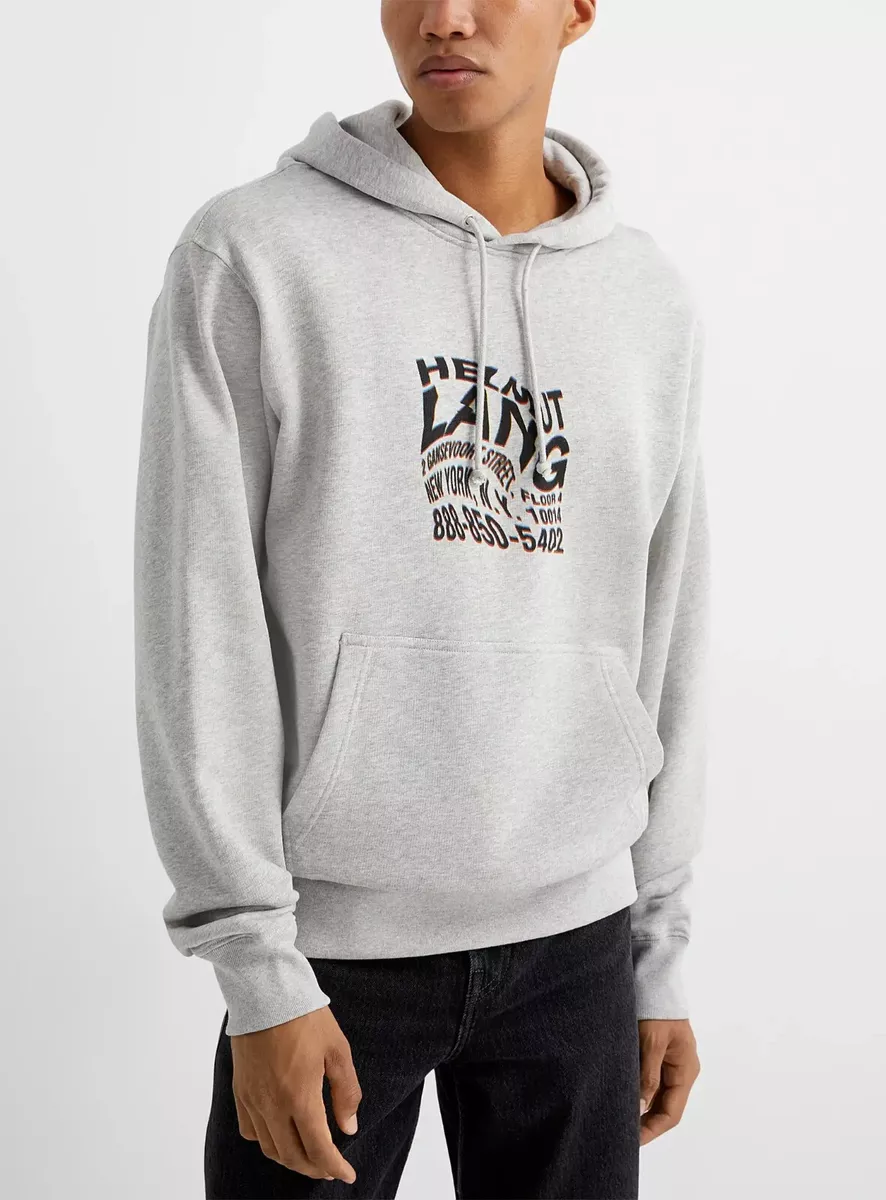 Helmut Lang L103808 Mens Grey Warp Logo Hoodie Size XL