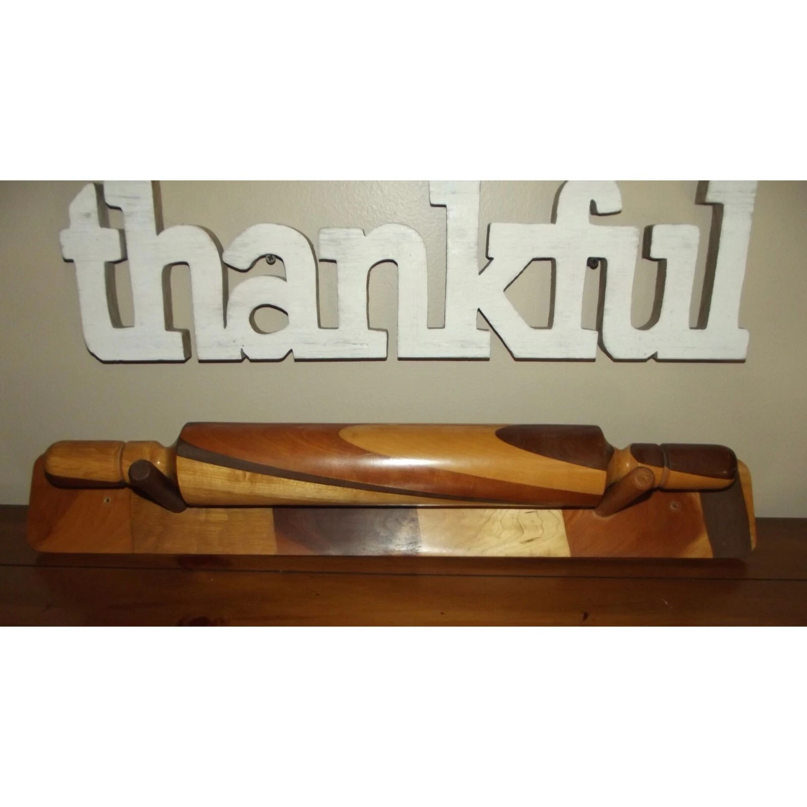 Handcrafted Wood Turned Rolling Pin large 22" w/hanging wall shelf