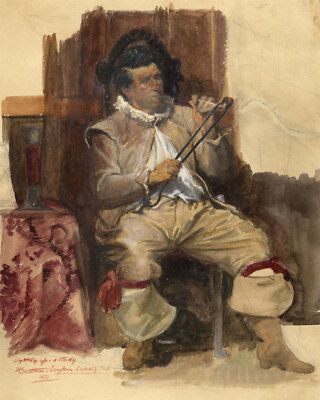 Lighting Up A Study (Man with Pipe) Aquarell Gemälde 1891 E. Frampton