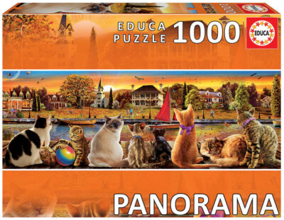 Puzzle - Cats on the Quay - 1000 Teile Panorama, Katzen am Kai, Educa # 18001
