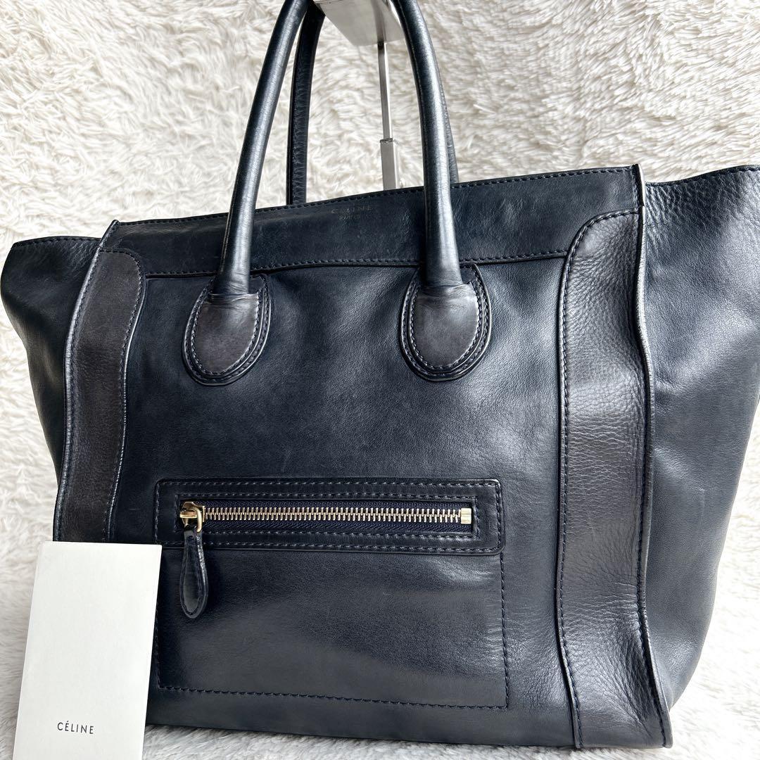 CELINE Tote Bag Handbag Logo Zipper Women Leather Navy From CELINE Tote Bag Handbag Logo Zipper Women Leather Navy From
