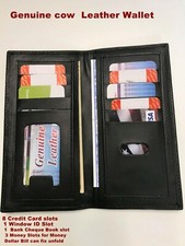 Genuine Cow Leather Long Bifold Wallet ID card Purse Money Clutch RFID Block