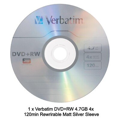 1 x Verbatim DVD+RW Rohlinge 120min 4x Geschwindigkeit 4,7GB wiederbeschreibbar in Hülle Neu