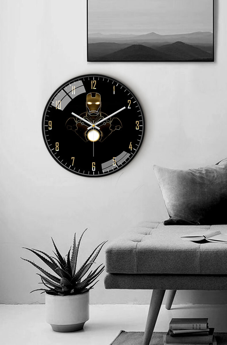 Marvel Spider Man Iron Man Shield Cartoon Wall Clock Bedroom Mute