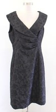 Tahari ASL Levine Black Floral Portrait Collar Ruched Dress Size 10 Cocktail