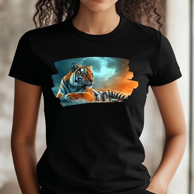Women Tiger Holographic Print Cotton T-Shirt Size XS to 3XL