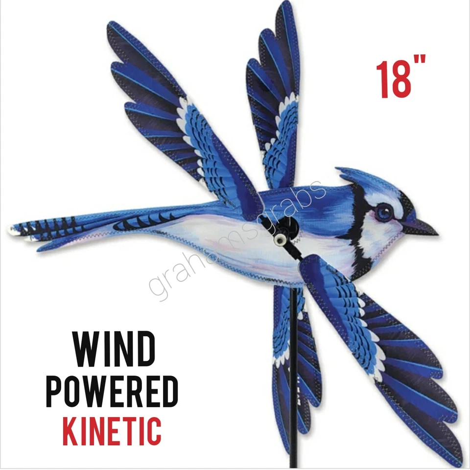 HILANDERO DE VIENTO BLUE JAY WHIRLIGIG 18" DIÁMETRO ALA JARDÍN ESTACA PATIO DECORACIÓN NUEVO Foto 2 de 4