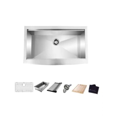 Glacier Bay 4311F Farmhouse Apron Workstation Kitchen Sink with Accessories