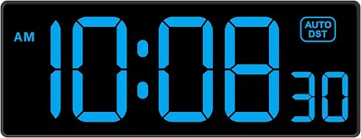 Digital Wall Clock With Seconds Electric Clock Plug Auto DST Dimmer LED Blue New