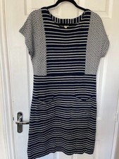 White Stuff Navy & White Striped Cotton Dress UK 10 Short Sleeve Pockets