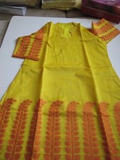 Indian 3 Pcs Salwar Suit Orange/Yellow/Gold Size L