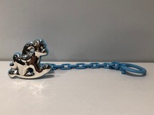 Pacifier Clip In Plastic And Silver - Blue - Horse