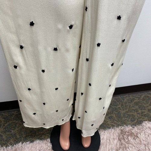 Free People Women Ivory Black Embroidered Long Sleeve V-Neck Wide Leg Jumpsuit S - Picture 3 of 11