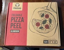 Chef Pomodoro Aluminum Metal Pizza Peel Spatula with Foldable Wood Handle 12x14