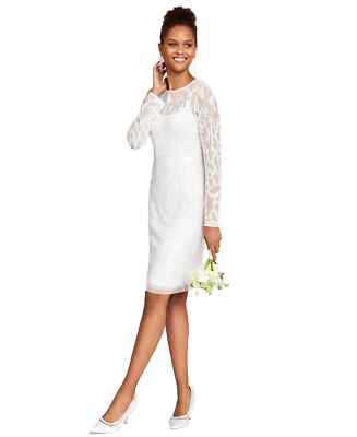 Adrianna Papell Women's Ivory Beaded Illusion Sheath Dress - 4 - Ivory |  eBay