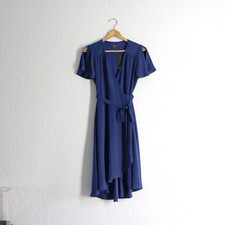 Lulus Lovely Royal Blue Wrap Dress XS V-neck split sleeve flowy chiffon NEW