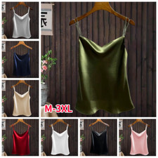 Lady Strappy Satin Camisole Tank Vest Top Faux Silk Shirt Casual Cami Sleeveless