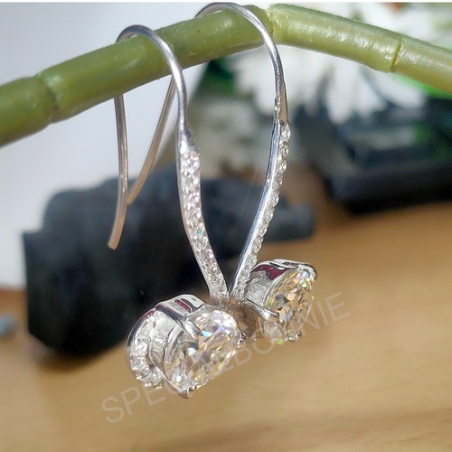 Certified 4Cts White Solitaire Diamond Dangler Earrings-VIDEO - Picture 5 of 9