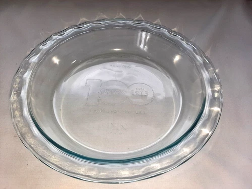 New Pyrex Glass 100th Anniversary Deep Dish Pie Plate 9.5" by 1.6" (A)
