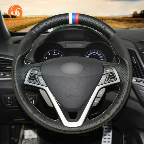 Funda de volante de coche de cuero auténtico Mewant para Hyundai Veloster 2011-2017 - Imagen 2 de 9