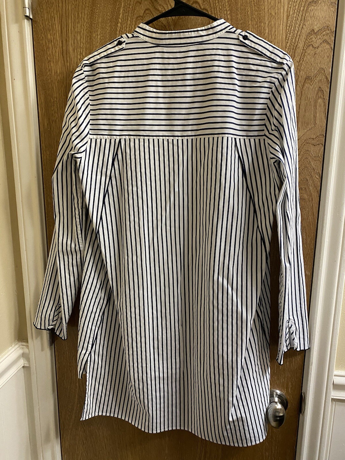 Zara Basic Long White/Navy Stripe Button Asymmetr… - image 10