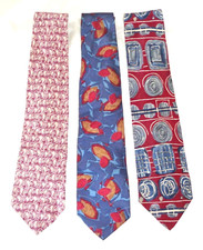 Club Fellow 3 Vintage Mens Neck Ties 1980s Red Blue Purple Print