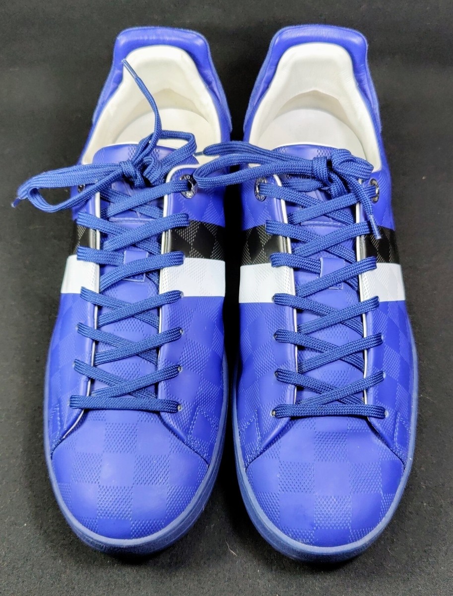 Lou i s Vui tton スニーカー 青アクセント LOUIS VUITTON DAMIER INFINI FRONTROW BLUE SNEAKERS MEN'S SIZE 8.5