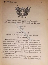 Decree Kingdom of Italy - Approves Addition List Provincial Roads Teramo 1885